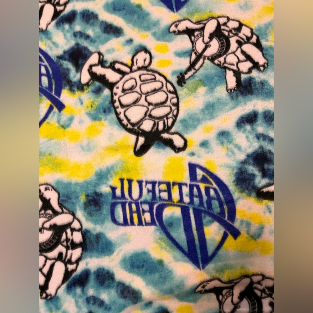 Turtle Print Tie-Dye Handmade Double Layer Fleece Blanket - Blue, Yellow, White